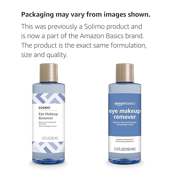 AMAZON BRAND – SOLIMO EYE MAKEUP REMOVER, REMOVES WATERPROOF MASCARA, DERMATOLOGIST TESTED, 5.5 FLUID OUNCE