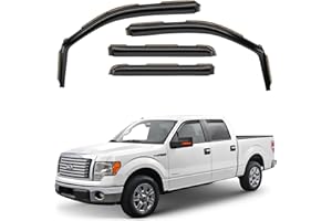 GrandWheel Co Smoke Tinted in-Channel Side Window Vent Visor Deflectors Rain Guards Compatible with Ford F-150 2009-2014 SuperCrew- 4pcs. GW0226