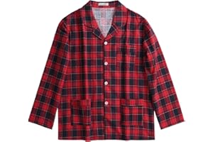 Esenchel Men's Cotton Flannel Sleep Shirt Button Down Pajama Top