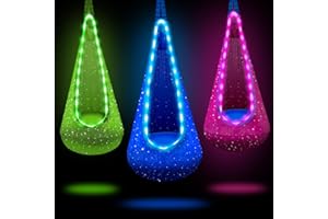 FNZU Light Up Kids Pod Swing Seat, Kids Hanging Hammock Swing Chair with LED Lights & Inflatable Pillow, Sensory Swing Pod Swing for Kids Indoor and Outdoor (Blue)