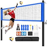 Volleyball Net Set for Backyard Outdoor Games, Heavy Duty No-Sag Portable Volleyball Net with Adjustable Poles, Volleyball &amp; Carry Bag Included for Beach, Lawn &amp; Family Fun