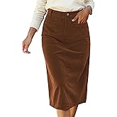 EsheSy Women's Corduroy Skirts High Waist Midi Length Long Skirts Stretchy Fall Casual Pencil Skirts with Pockets