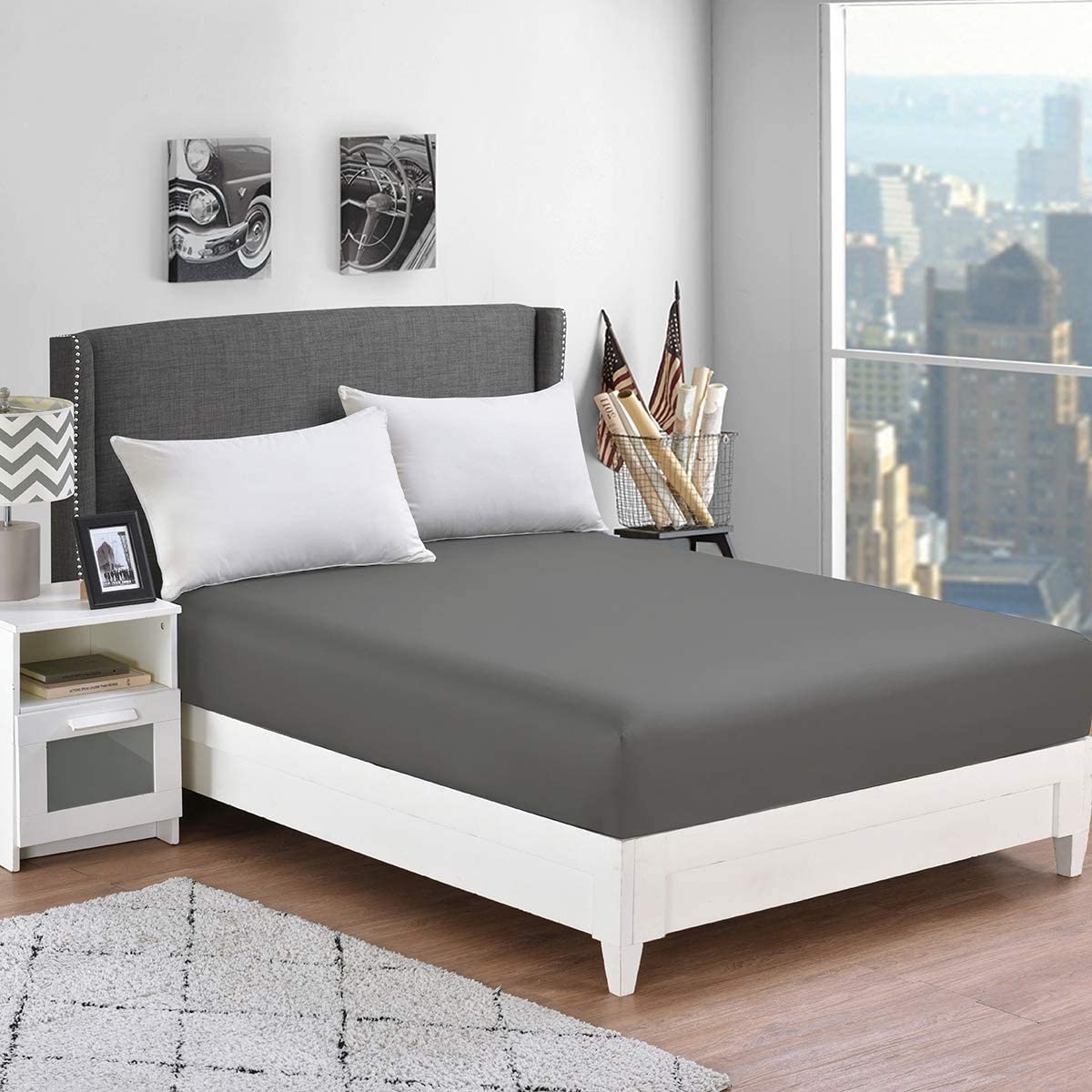 SeventhStitch Extra Deep 16'' / 40cm Fitted Sheet 100% Egyptian Cotton 200 Thread Count Luxury Hotel Quality Soft Sateen Bed Sheets Double King Super King Size (Charcoal, Super King) (FTD-44)