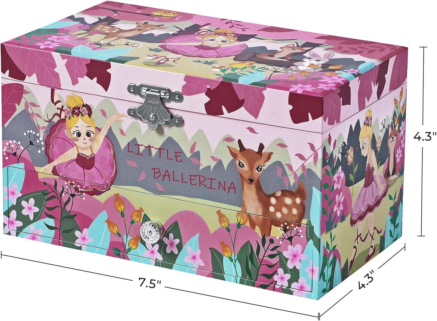 SONGMICS Ballerina Musical Jewelry Box for Kids, with Drawer, Storage Compartment, Ring Slots, 7.5”L x 4.3”W x 4.3”H, Pink: Furniture & Decor