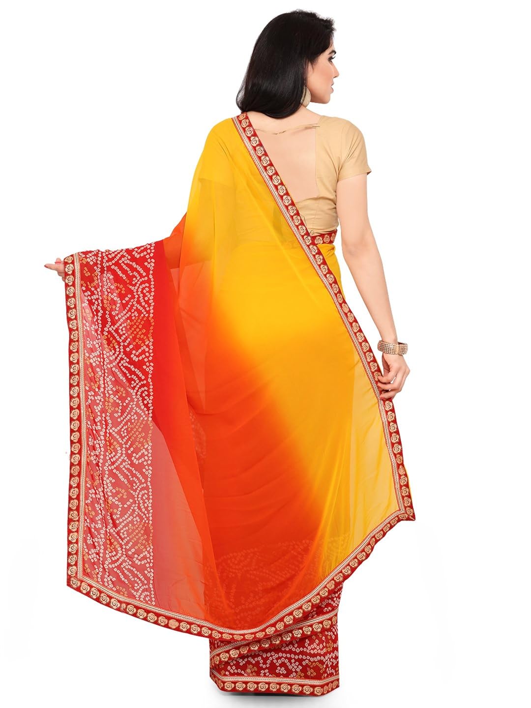 womanista women's printed faux georgette saree with blouse piece