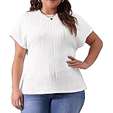 Agnes Orinda Plus Size Women's Short Sleeve Textured Tops Crewneck Solid Loose Casual Basic t Shirts Blouses Tee