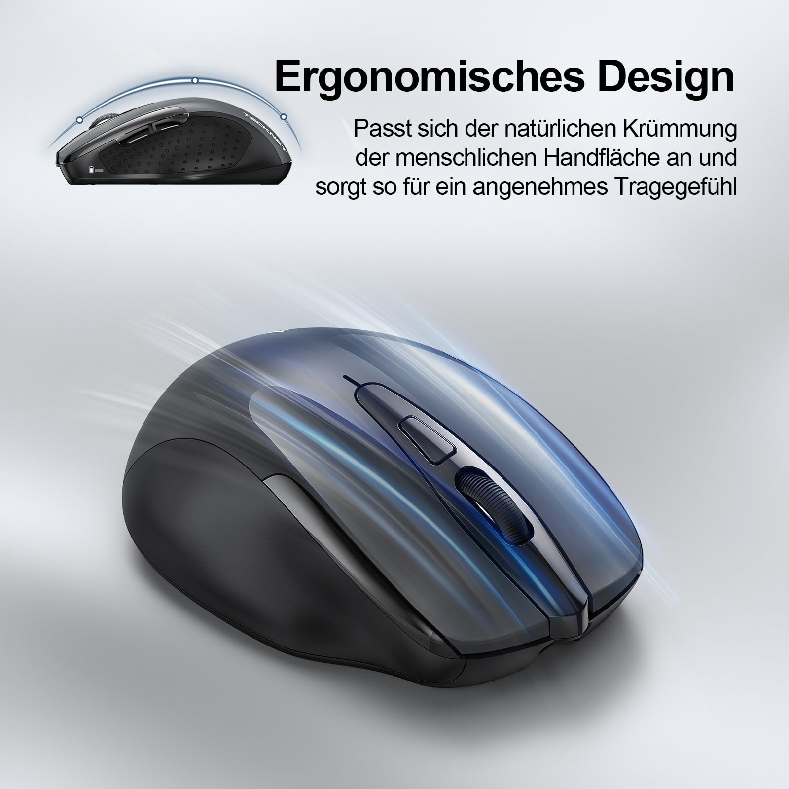 TECKNET Silent Kabellose Maus, 2,4G Wiederaufladbar Funkmaus 4800 DPI, Grau 7