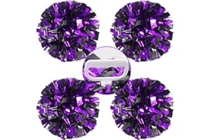 Lovecheer 4PCS Pom Poms Cheerleading with Handle Rings Metallic Plastic Cheer Pom Poms Sports Team Spirits Cheering Squad Dance Training