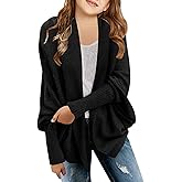 Laseily Girls Open Front Cardigan Sweaters Batwing Long Sleeve Shawl Collar Ribbed Knit Winter Coats