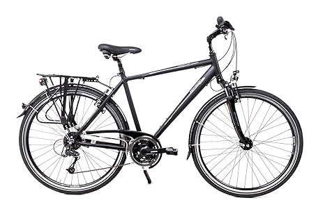 28 Zoll Alu Herren Trekking Bike Fahrrad Shimano 24 Gang Nabendynamo schwarz matt