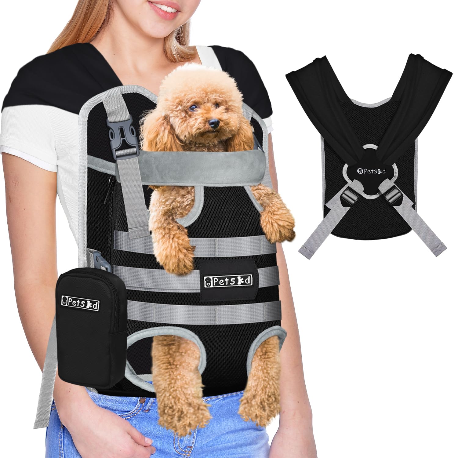 Photo 1 of Petskd Dog Front Carrier Backpack for Small Pet with Adjustable Cross Shoulder Straps, Hands Free Puppy Legs Out Chest Carriers for Hiking, Cycling, Vet (Black, M)