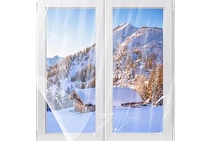 BIGMETA 62×433in Window Insulation Kit for Winter- Indoor 10-Window Plastic for Winterizing, Thicken Translucent Window Covering Shrink Film with Double-Side Tape to Keep Cold Out