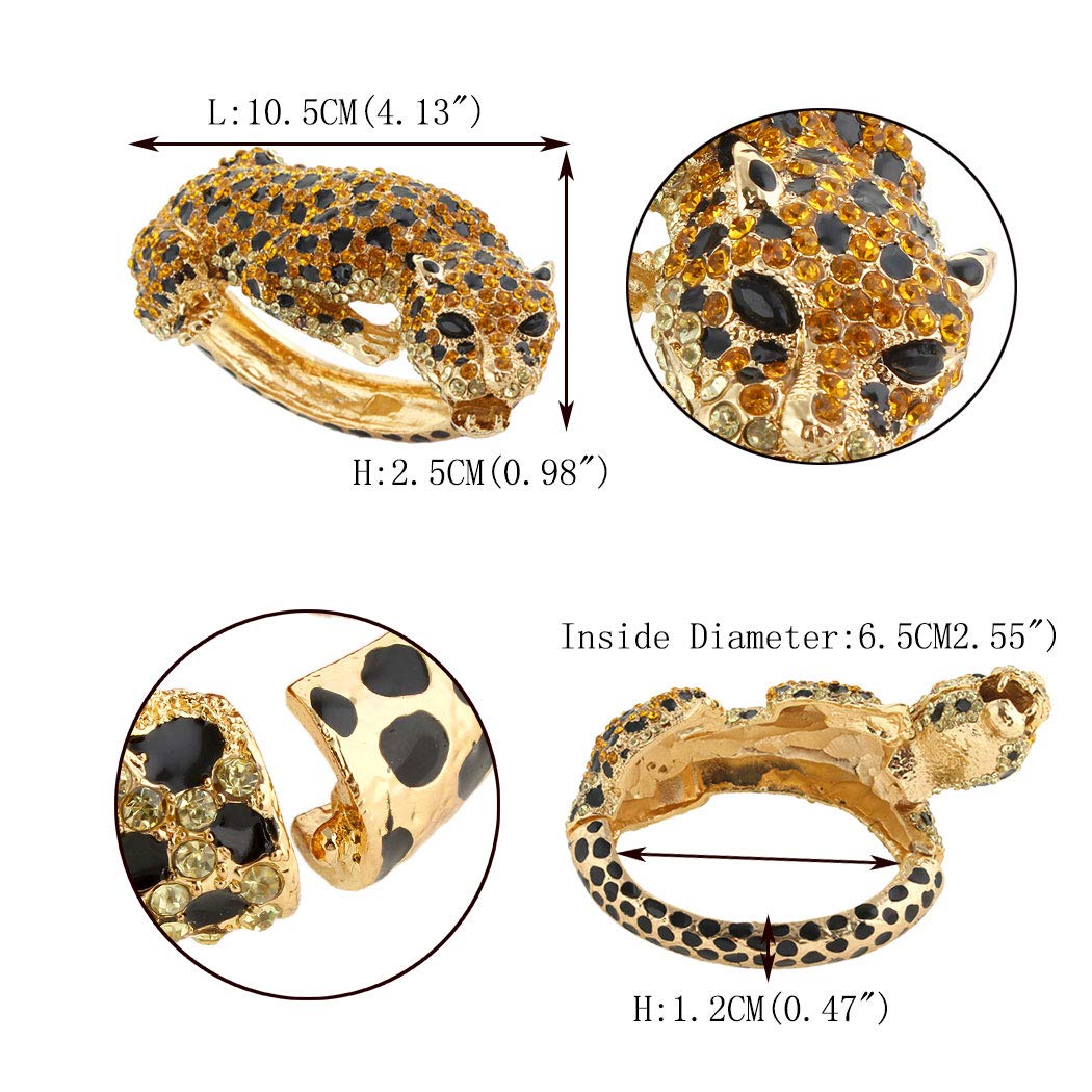 Feast EVER FAITH Austrian Crystal Black Enamel Gorgeous Leaping Leopard Animal Bracelet for Women