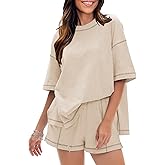 EXLURA Women's Casual Summer 2 Piece Sets 100% Cotton Short Sleeve Tshirt and Shorts Matching Sweatsuits Lounge Set 2026