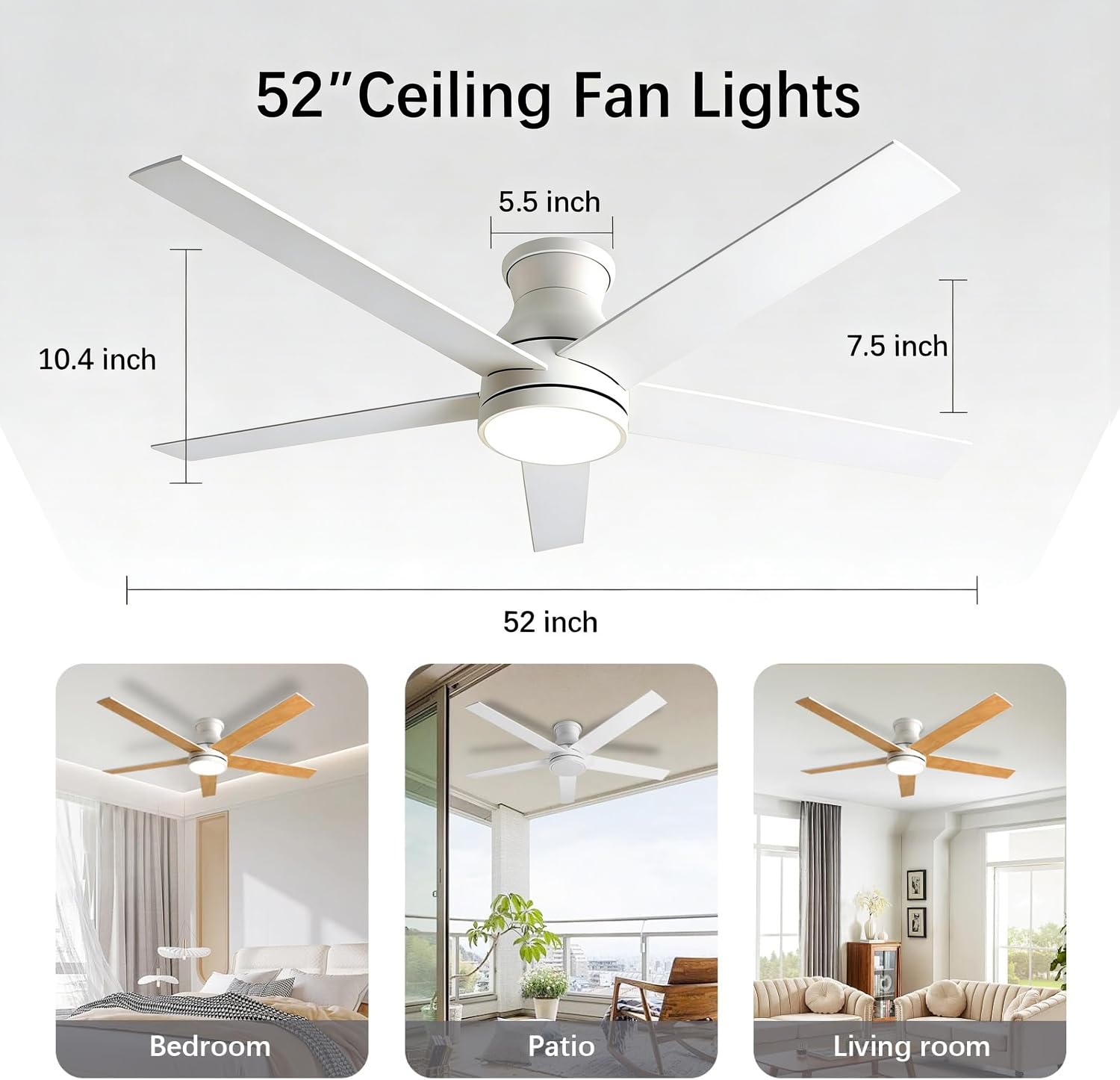 Condition photo showing New/Like New for natawinnd 42 inch flush mount ceiling fan with light and remote control.5 blade black ceiling fan fl