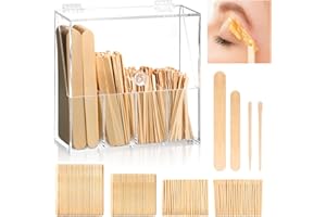 MSHUNKEJI 300 Pcs Wood Wax Applicator Kit 4 Style Wax Applicator Sticks with 4 Compartments Waxing Sticks Organizer Small Medium Large Waxing Applicators Waxing Sticks Assorted for Body Legs Face Nose Eyebrows