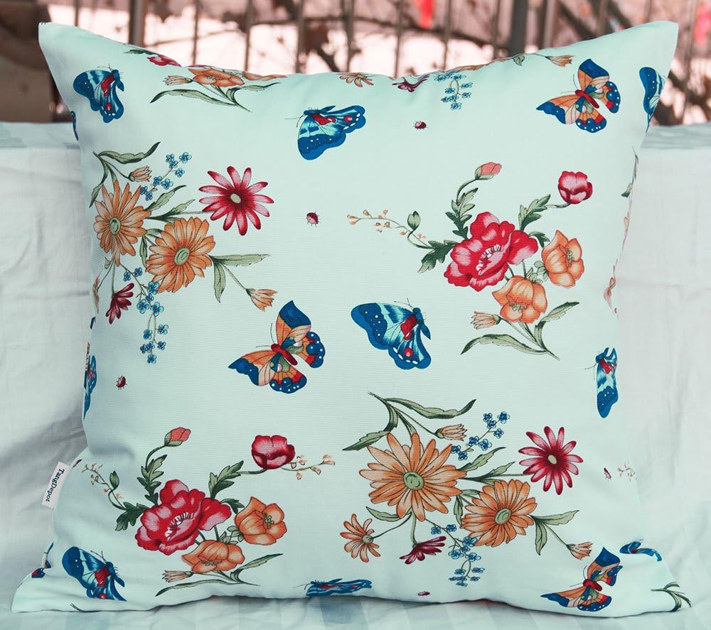 TangDepot Set of 2 100% Cotton Floral/Flower Printcloth Decorative Throw Pillow Covers Cushion Covers - (20"x20" 2 Pieces, S39 Daisy Butterfly)
