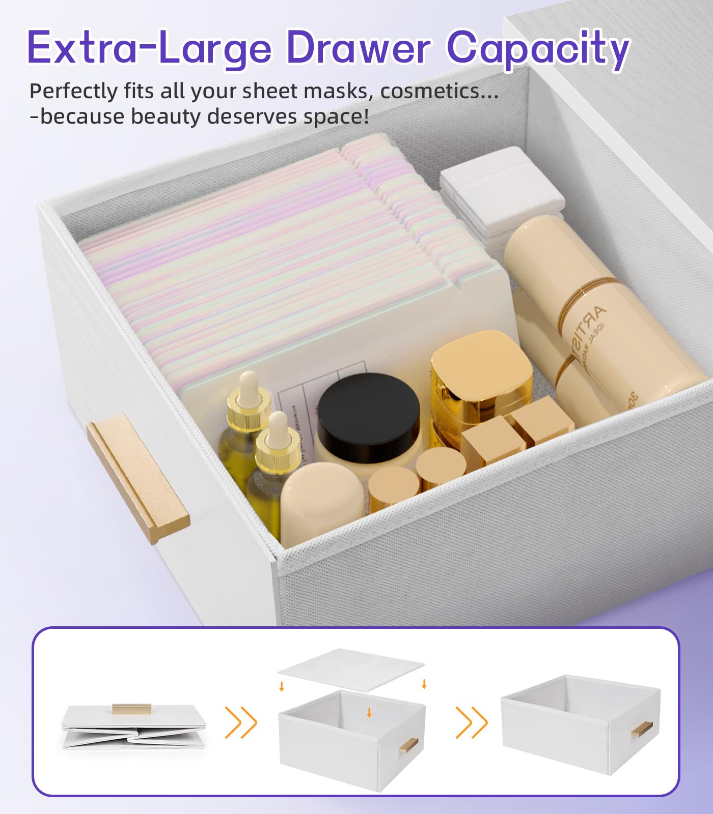 Mini Fridge Stand Holder with Drawer, Wood Vanity Organizer Countertop, Stackable Storage Drawer Box, Bathroom Counter Organizer, K-cup Coffee Pod Holder Drawer, White（Mini Fridge not included) - Image 3