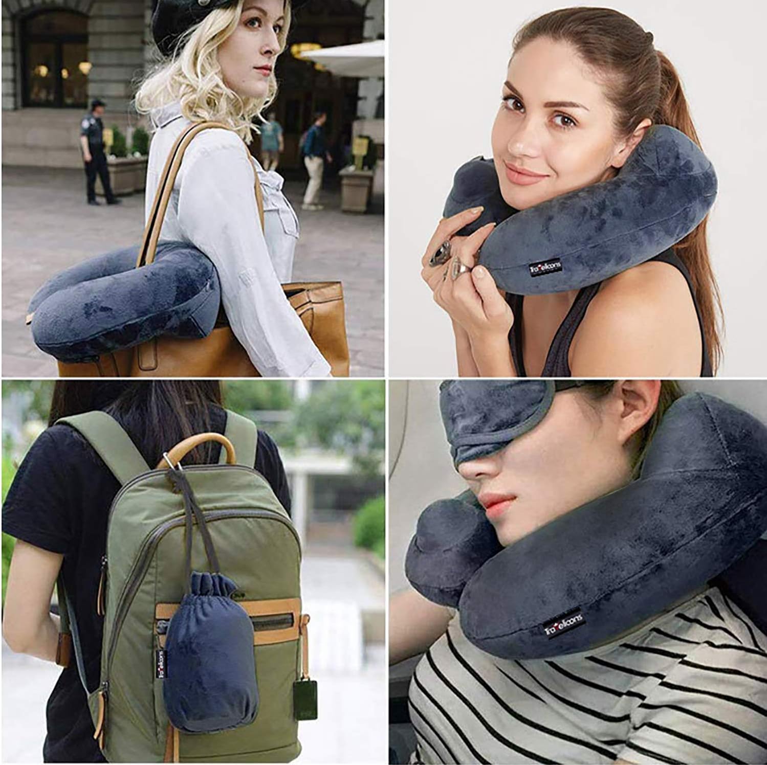 AUNEWSING Inflatable U-Shaped Travel Pillow for Airplane Folding Portable Neck Pillow for Office＆Home,with Eye Mask,Earplugs,and Storage Bag: Home & Kitchen