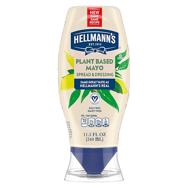 HELLMANN’S VEGAN DRESSING AND SPREAD VEGAN 1 CT FOR A RICH, CREAMY PLANT-BASED ALTERNATIVE TO MAYO SAME GREAT TASTE, PLANT BASED, FREE FROM EGGS 11.5 OZ