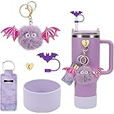 Stanley Halloween Accessories Set - Silicone Straw Cover, Cup Boot, Lipstick Holder, Charms for 40oz & 30oz Tumbler (Lilac Bat)
