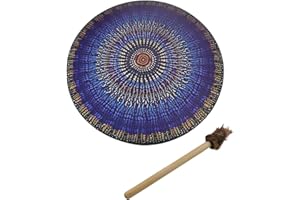 LKPOMI Shaman Drum 10 Inch Handmade Shamanic Drum Hand Drum With Drum Stick Tree of Life Sound Healing Tool For Spiritual Music, Reflection Meditation(Mosaic)