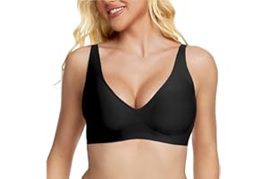 VRCOMFY Jelly Wireless Bra Deep V Push Up Seamless Comfortable Plunge No Underwire Bras with Adjustable Straps Everyday Bras