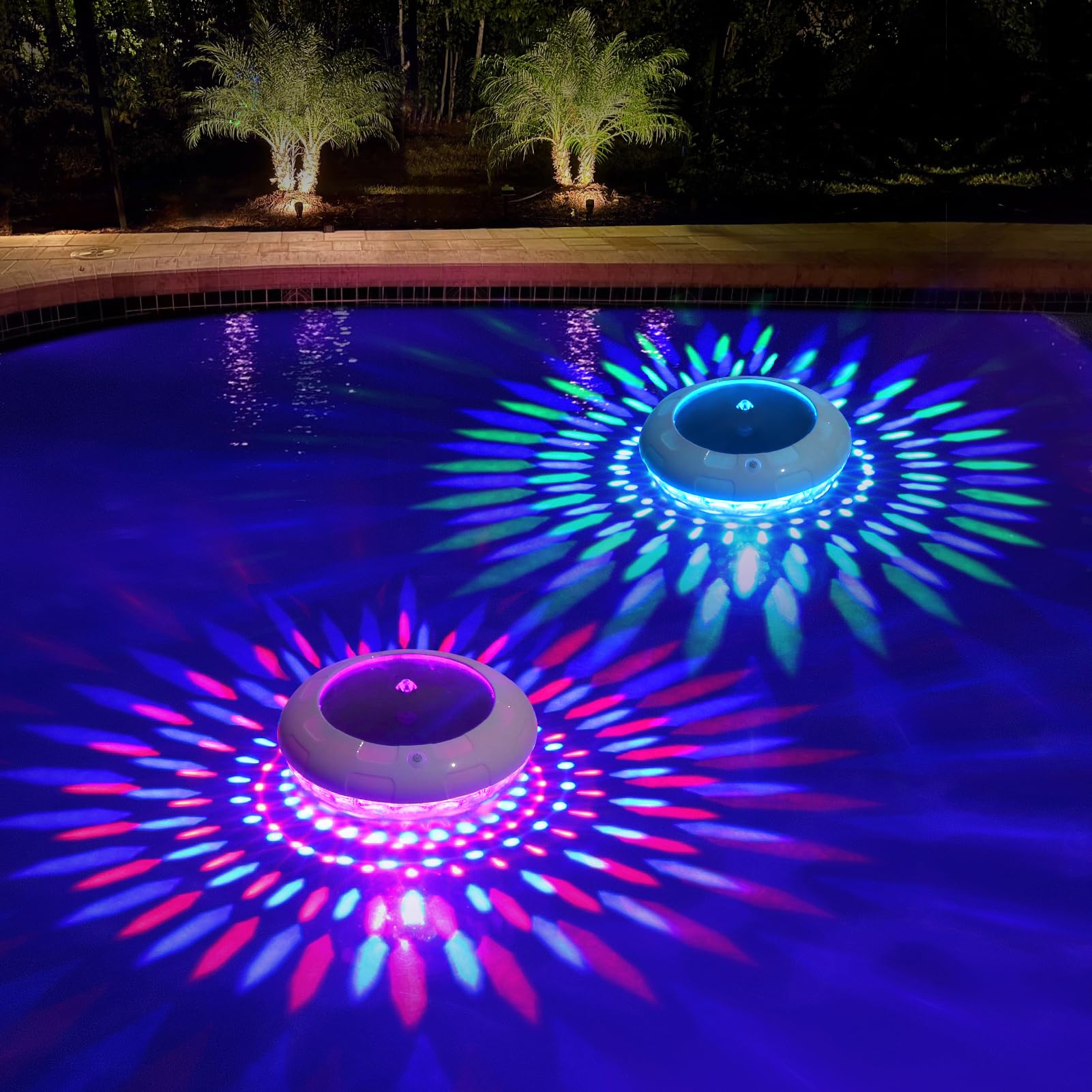 Photo 1 of LENONE Floating Pool Lights, 6.5 Inch Dynamic RGB Color Changing Solar Pool Lights That Float, IP68 Waterproof Dimmable Hangable Solar Floating Light for Pools, Garden, Wedding Decor(2)