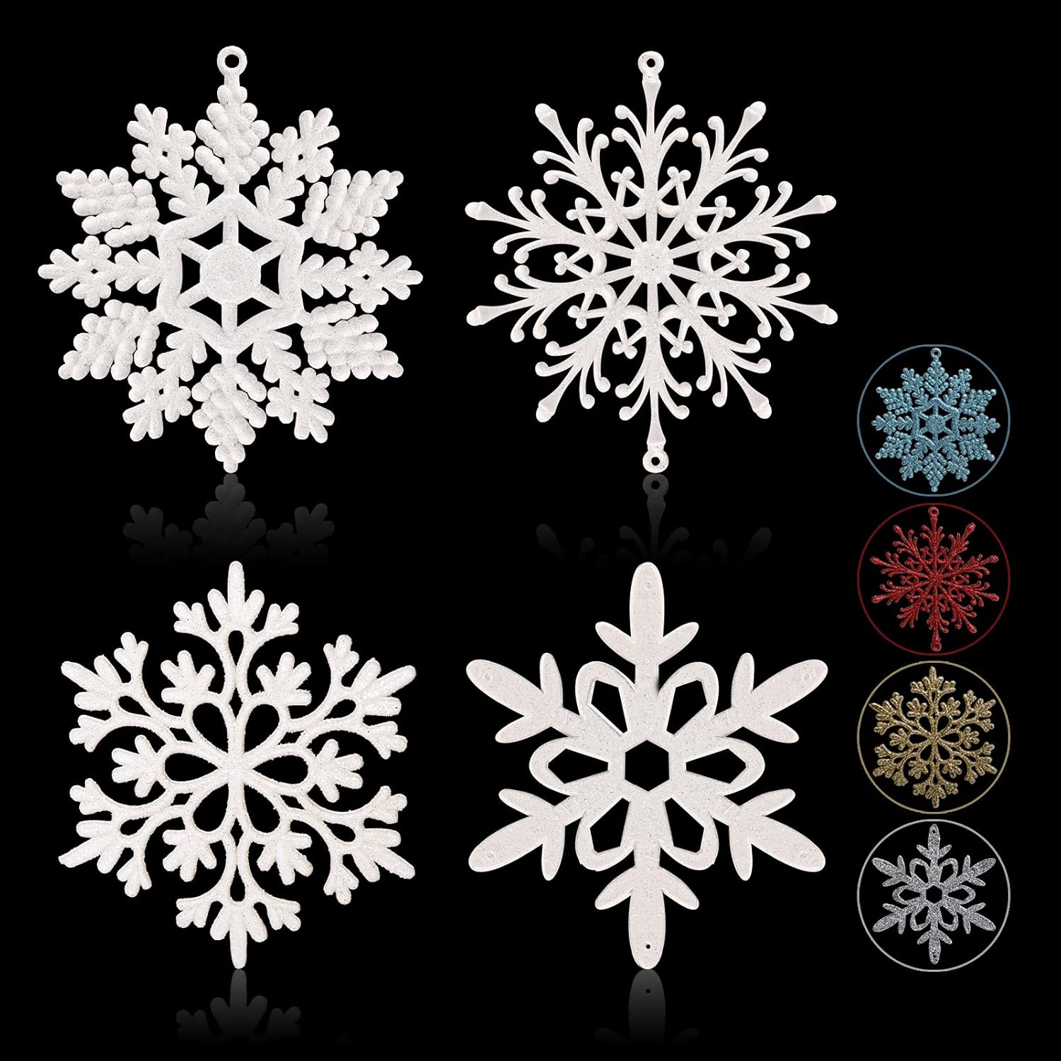 Ornaments - Glitter Snowflake Ornaments, 40pcs White Christmas Snowflakes Hanging Decorations for Xmas,Holiday and Party
