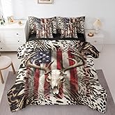 Erosebridal Deer Skull 7 Pcs Comforter Set Full Size,Hunting Deer Bed in a Bag for Kids Boys Girls,Cheetah Leopard Print Sheet Set,Abstract American Flag Quilt Set,Africa Wild Animals Bedding Set