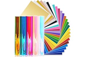 Permanent Vinyl Bundle, IModeur 25 Self Adhesive Vinyl Sheets & 5 Holographic Vinyl Sheets 12'' x 12" Vinyl for Cricut for Mug, Window, Ceramics, Decoration,Cup