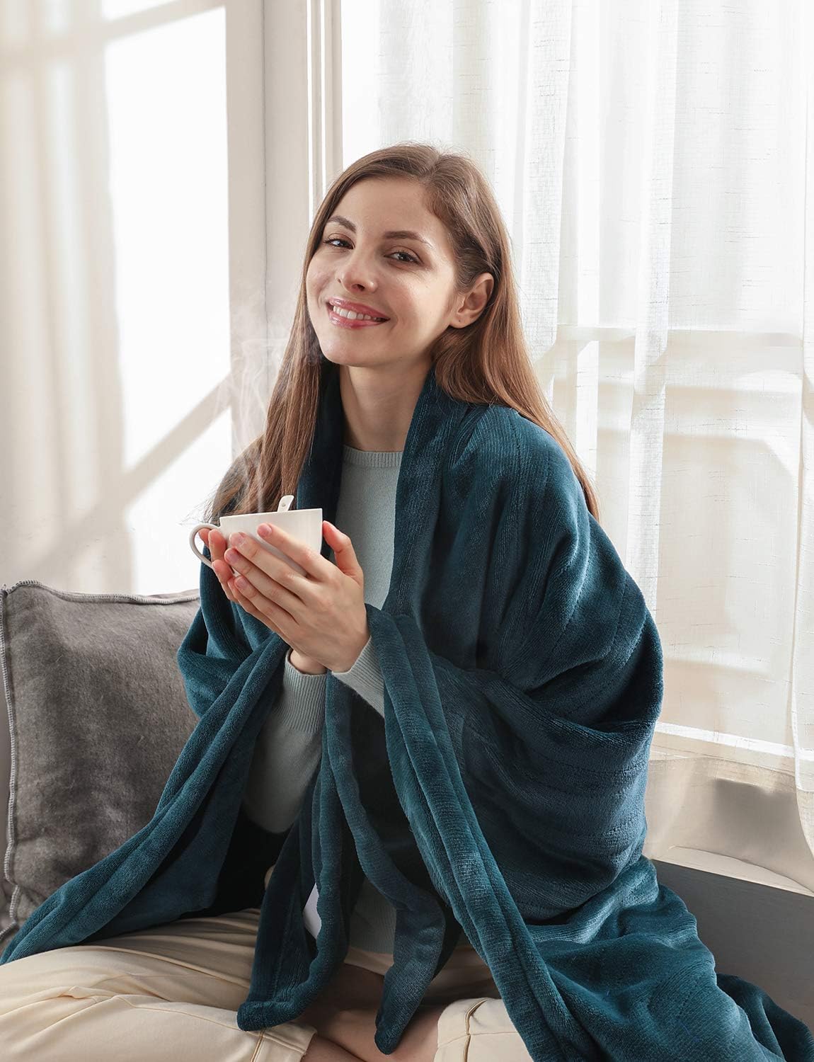 Sable Heated Blanket Electric Throw, 50" x 60" Full Body Size Fast Heating Blankets Flannel, 10 Heating Levels 3 Hours Auto-Off ETL Certified Machine Washable (Blue): Home & Kitchen