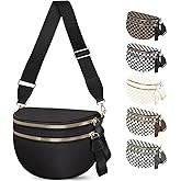 Spacious Nylon Checkered Crossbody Bum Bag for Women, Fashion Checkerboard Fanny Pack Purse with Anti-theft Pocket, Adjustable Wider Strap Wasit Bag