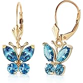 14k Solid Yellow Gold Butterfly Earrings with 1.24 Carat Blue Topaz