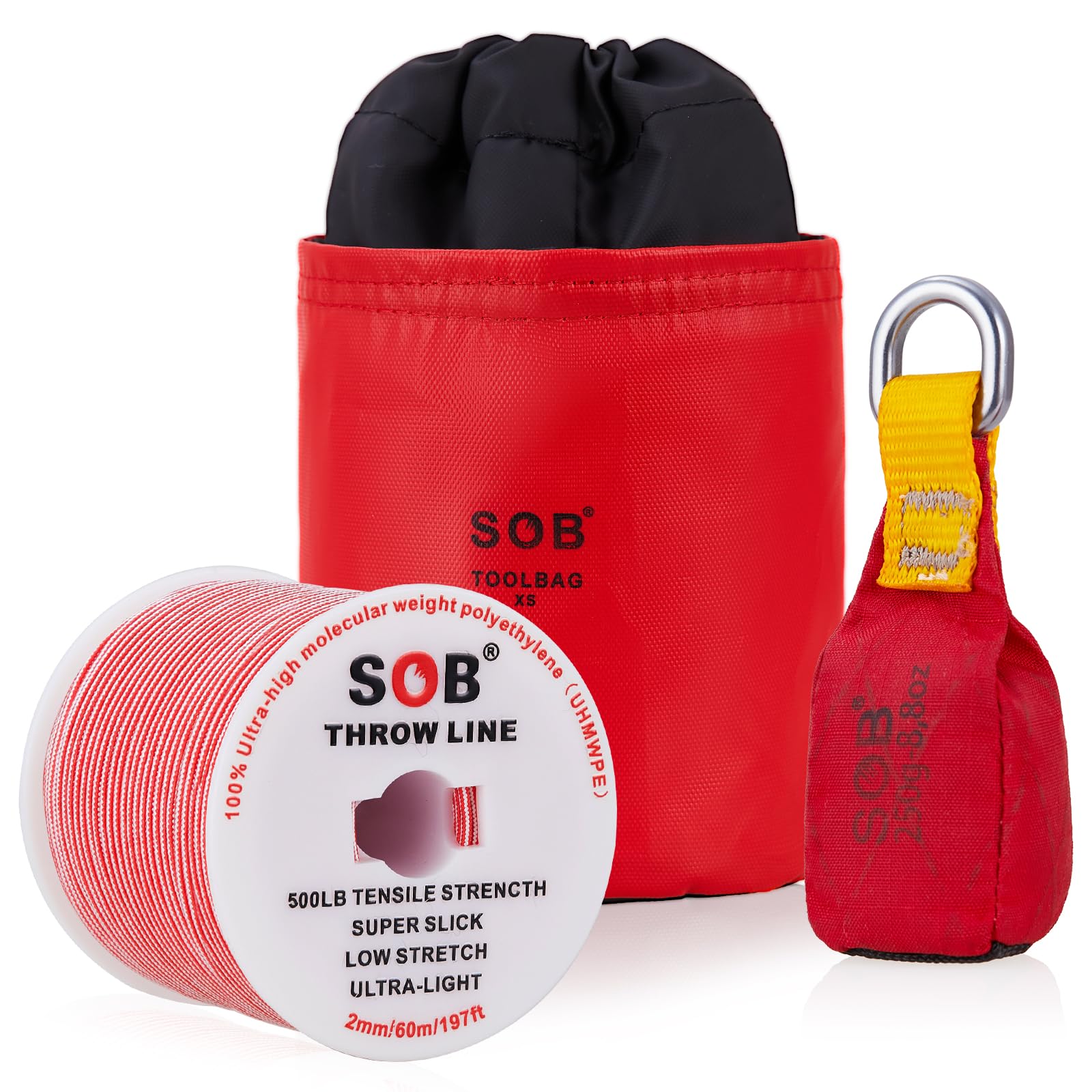 Throwing Bag with Throwing Line, Throwing Bag + 60m/197FT Throwing Line Set for Tree Climbing Tree Work Mountaineering (Red, 250G)