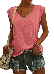 AUSELILY Womens Cap Sleeve T-Shirt Casual Loose Fit