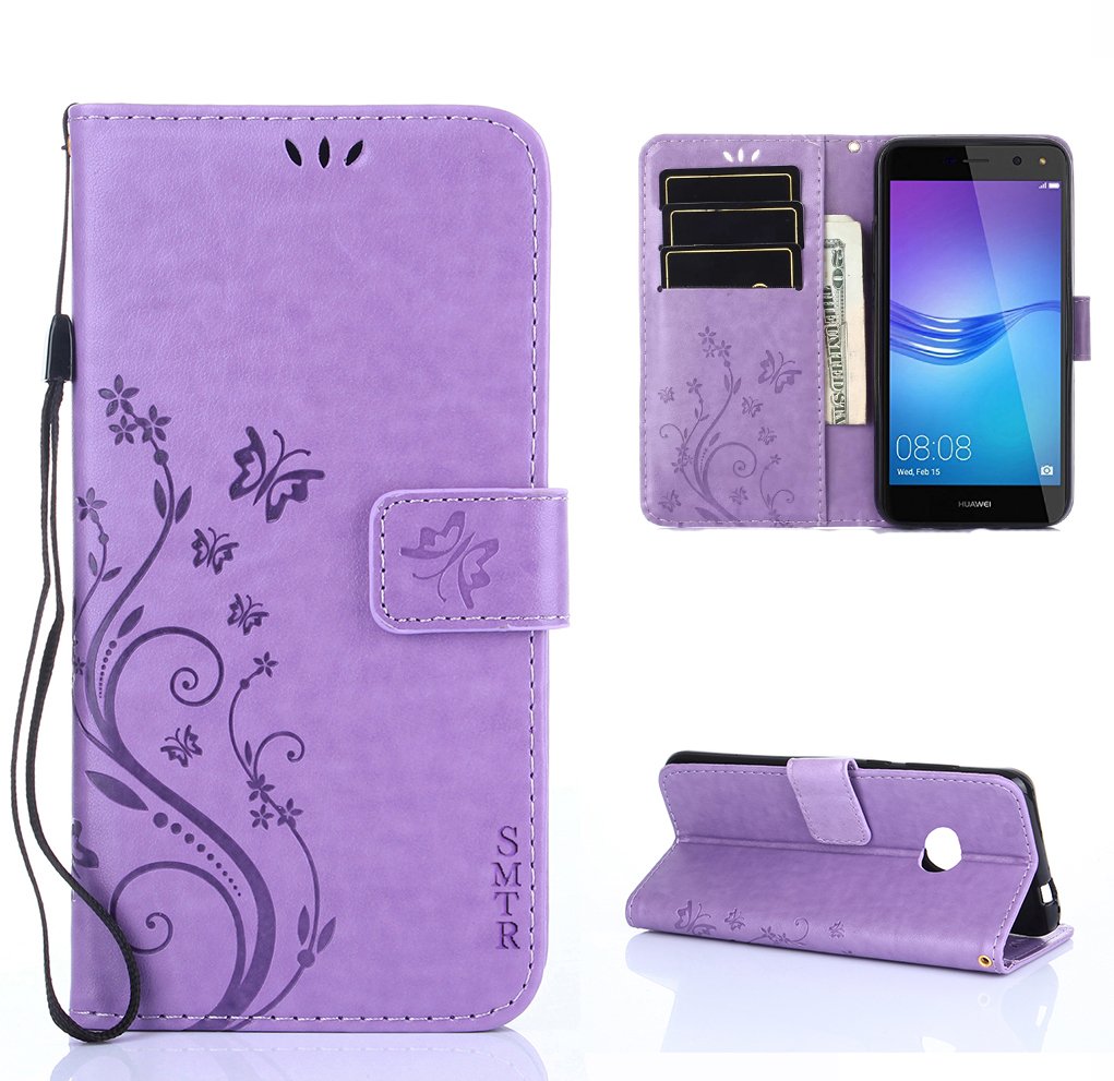 Huawei Y Funda SMTR Diseño retro del modelo de flores Leather Wallet