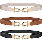 JASGOOD Women Stretchy Waist Belt Retro Elastic Skinny Belt for Ladies with Gold Buckle