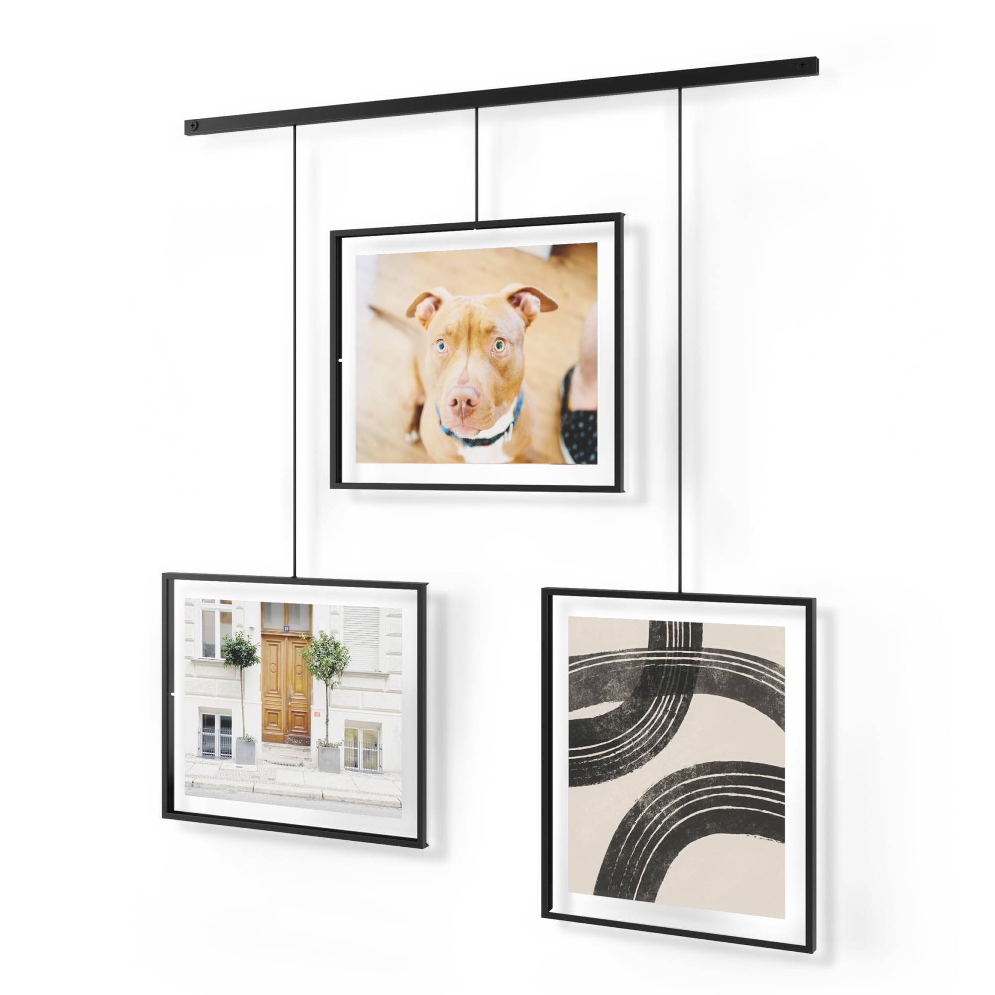Umbra Exhibit Picture Frame Gallery Set, Adjustable Wall Collage Displays Three 8"x10" Photos, Set of 3, Black Image
