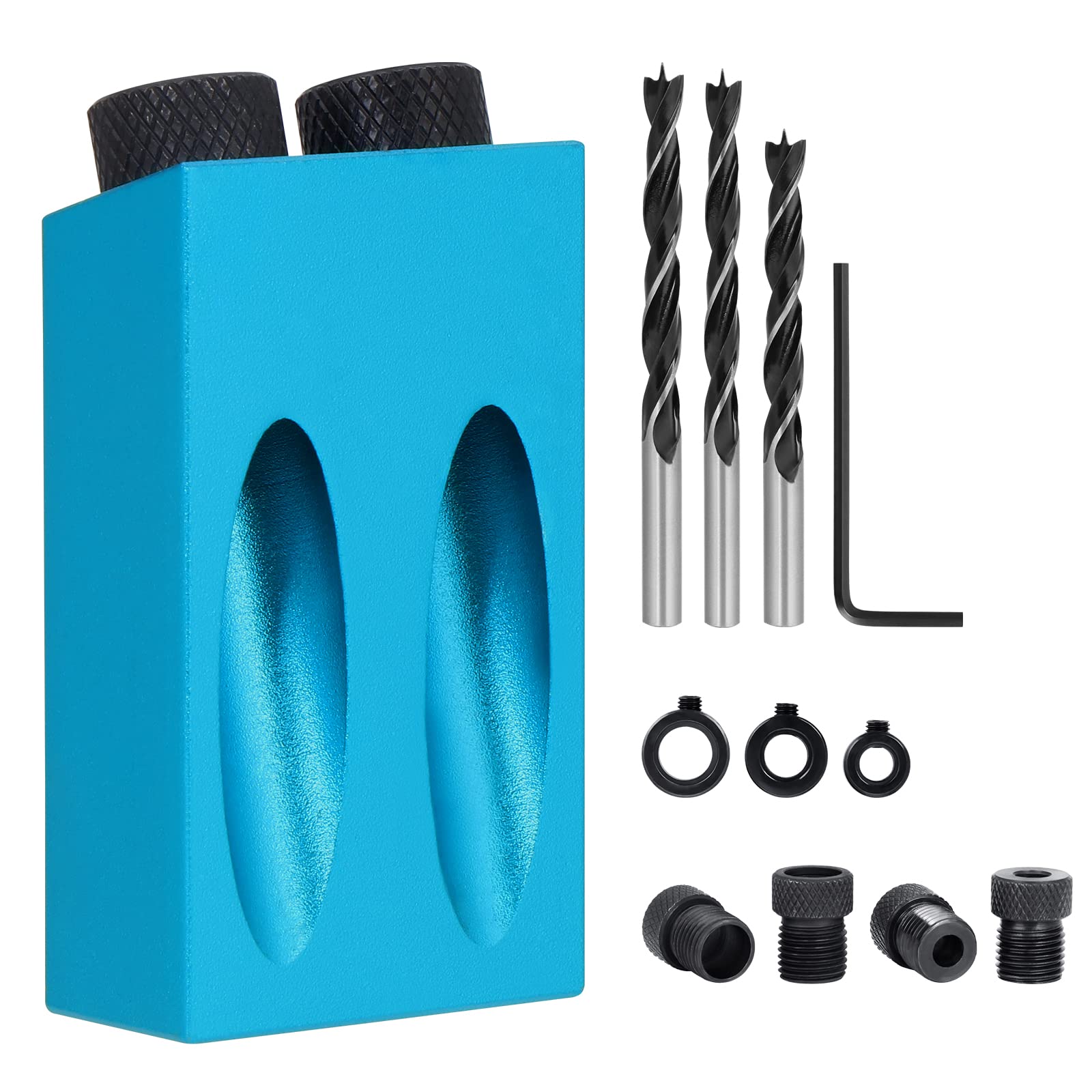 Knpwer 14 Pcs Pocket Hole Jig,15 Degree Woodworking Inclined Hole Jig,Inclined Hole Jig with 6/8/10mm Drive Adapter for Woodworking Angle Drilling Holes