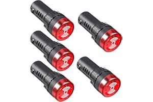 V TELESKY 5Pcs 12V Buzzer Indicator Light - 22mm Red LDE Flashing Buzzer AC/DC 12V Alarm for Electrical Control Panel, HVAC, DIY Projects