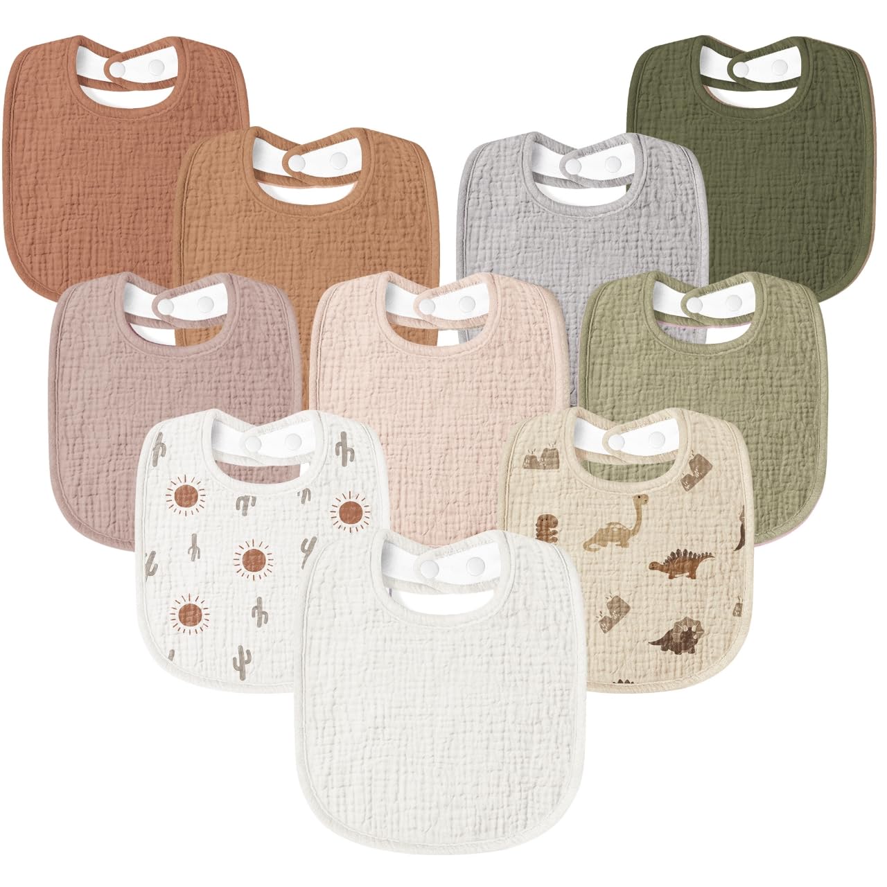 Photo 1 of Susurration Muslin Baby Drool Bibs 10Pack Soft Square Adjustable Bandana Bibs for Unisex Baby Girls & Boys (Dinosaurs Park)