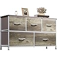 WLIVE Dresser for Bedroom with 5 Drawers, Wide Chest of Drawers, Fabric Dresser, Storage Organizer Unit with Fabric Bins for Closet, Living Room, Hallway, Greige Oak