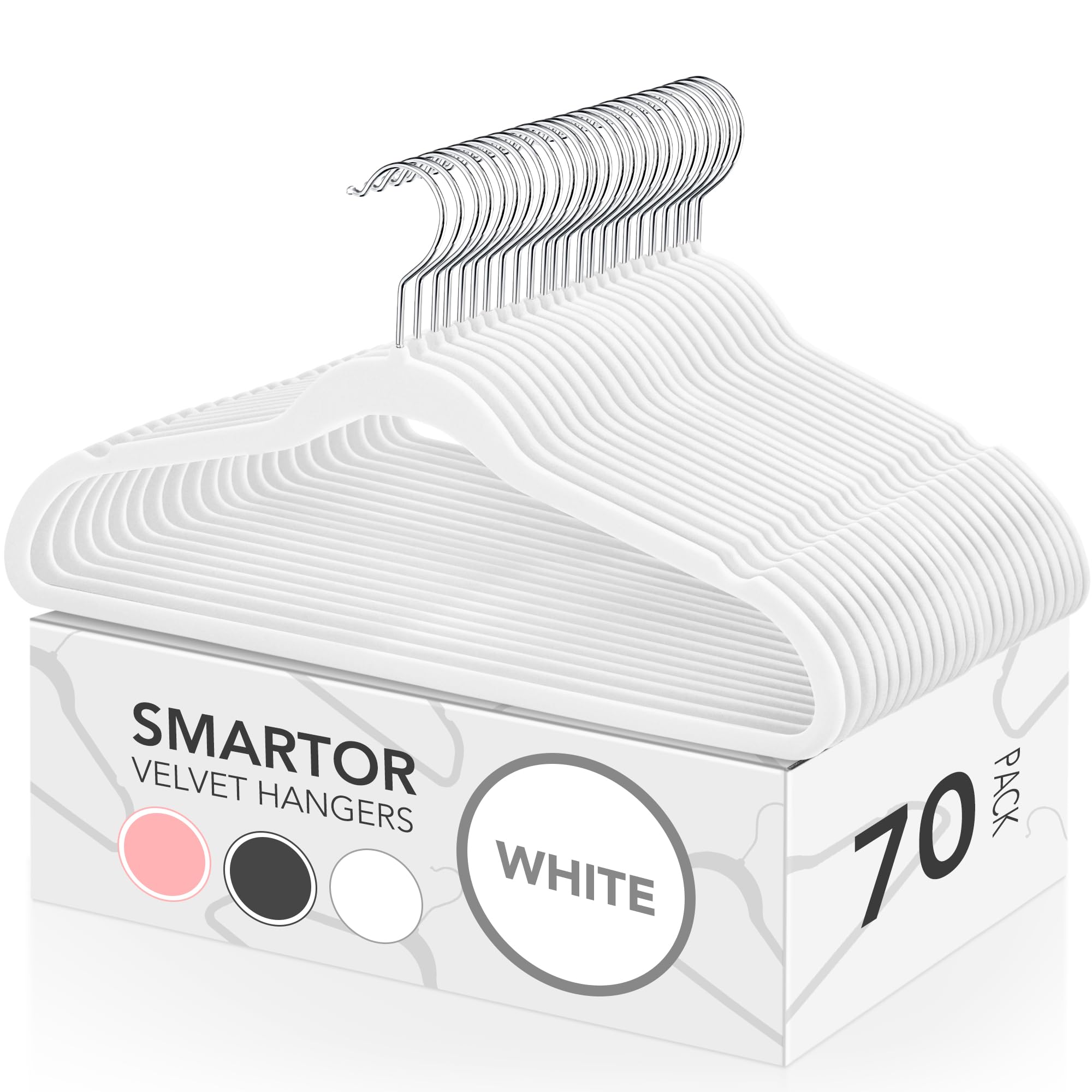 Photo 1 of Smartor Velvet Hangers 70 Pack, White Non Slip Clothes Felt Hanger Heavy Duty for Coat, Premium Slim Space Saving Hangers for Closet Organizer and Storage, 360° Rotating Silver Hook