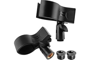 BILIONE Microphone Holder, Large Mic Accessory Clip for Stands, Fit for Most Condenser and Wireless Microphones with Outer Diameter Range 1.26" from 2.3", with a 5/8" to 3/8" Screw Adapter(2Pcs)