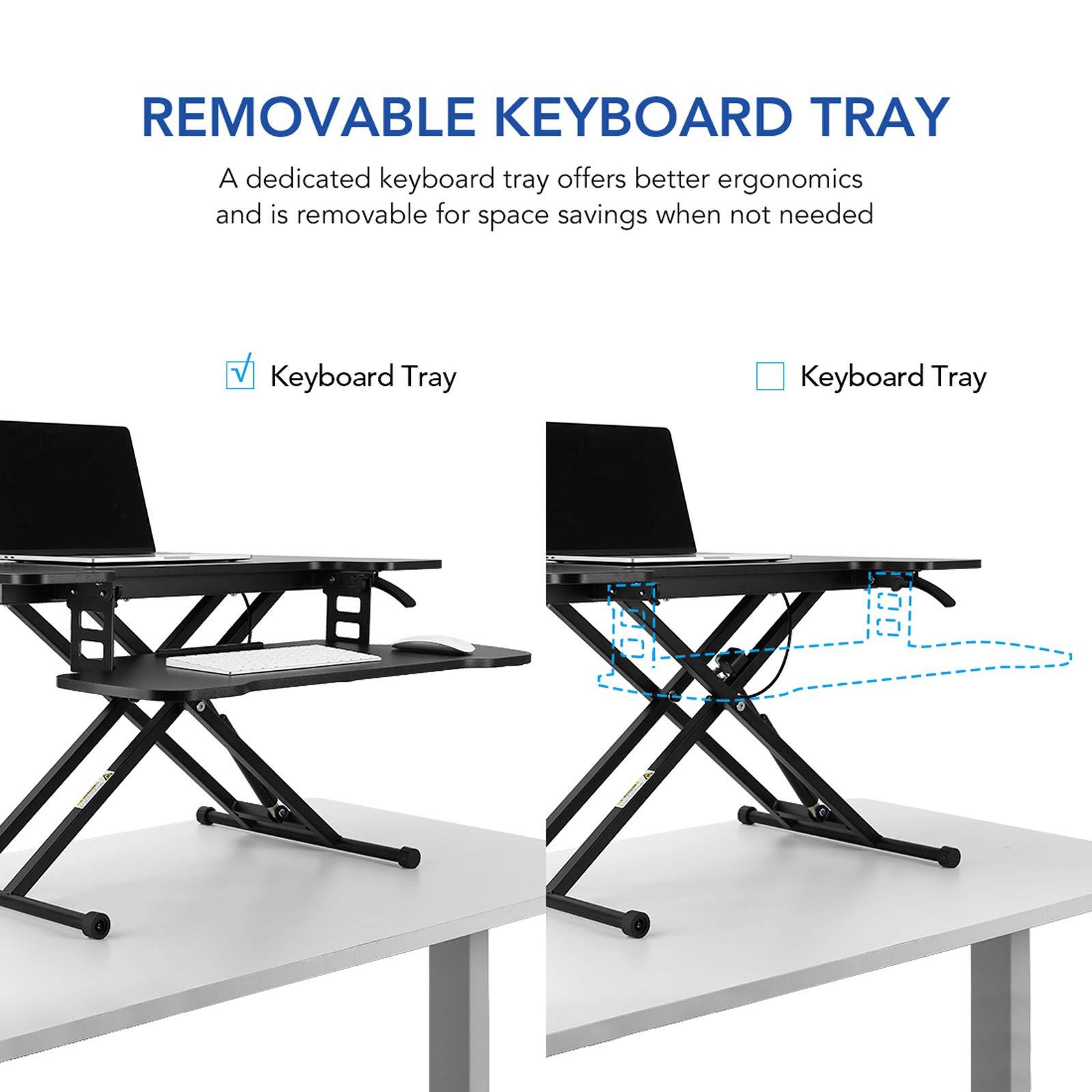 FLEXISPOT 31 inch Standing Desk Converter Height Adjustable Stand Up Desk Riser, Black Home Office Desk Laptop Workstation with Removable Keyboard Tray