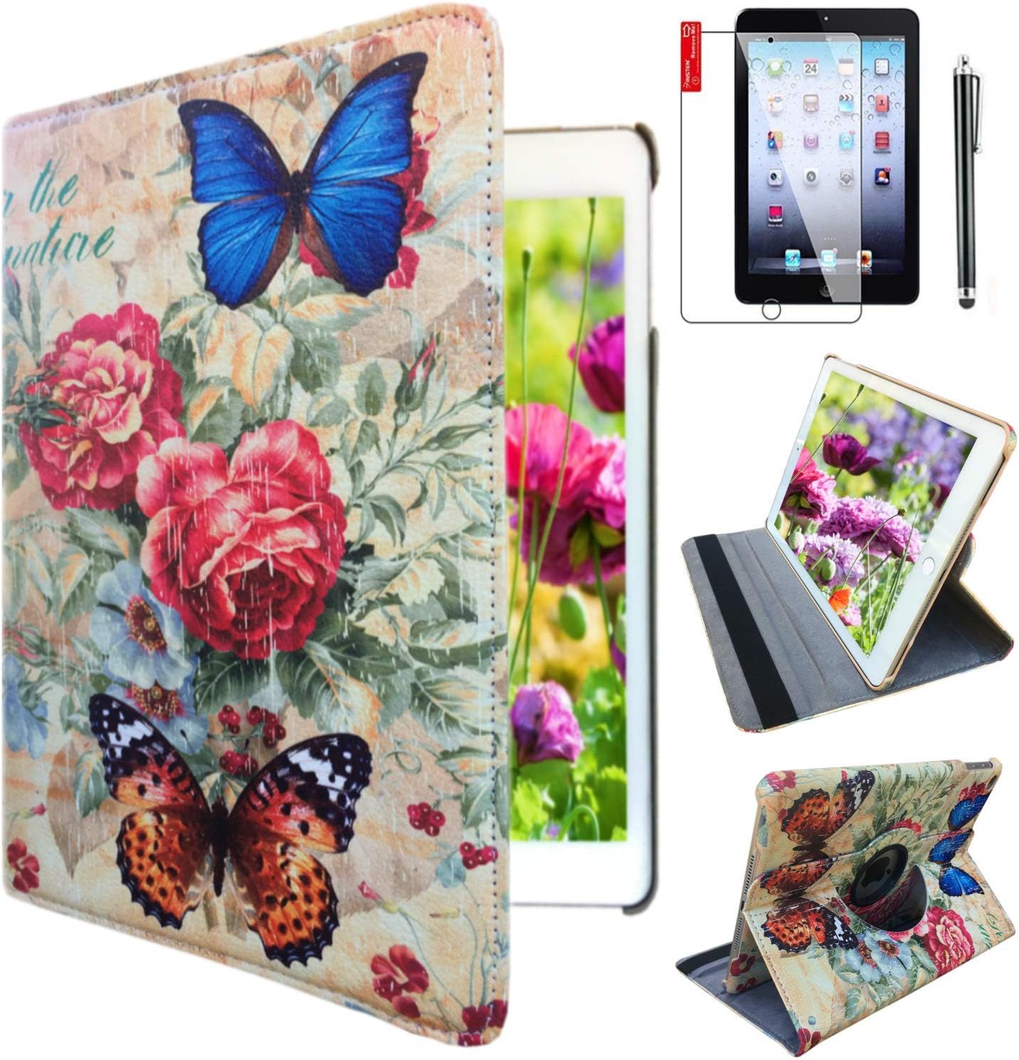 Ipad Case for Apple ipad Mini 1st, 2nd, 3rd Generation Model : A1432, A1454, A1455, A1489, A1490, A1491, A1599, A1600 or A1601 (Blue Butterfly)