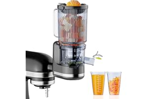 GVODE Juicer Attachment for KitchenAid, Cold Press Slow Juicer with 4.9" Large Feed Chute for Whole Fruits & Vegetables, Includes 2 * 1L Measuring Cups for KitchenAid Accessories and Attachments, Black