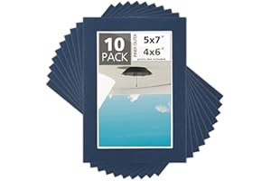 MBC MAT BOARD CENTER Mat Board Center, Pack of 10, 5x7 for 4x6 Dignity Blue Color Mats - Bevel Cut, Acid Free, 4-ply Thickness, White Core - for Pictures, Photos, Framing