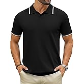 Hardaddy Men's Short Sleeve Knit Polo Shirts V Neck Color Block Lightweight Casual Collared Golf Shirt